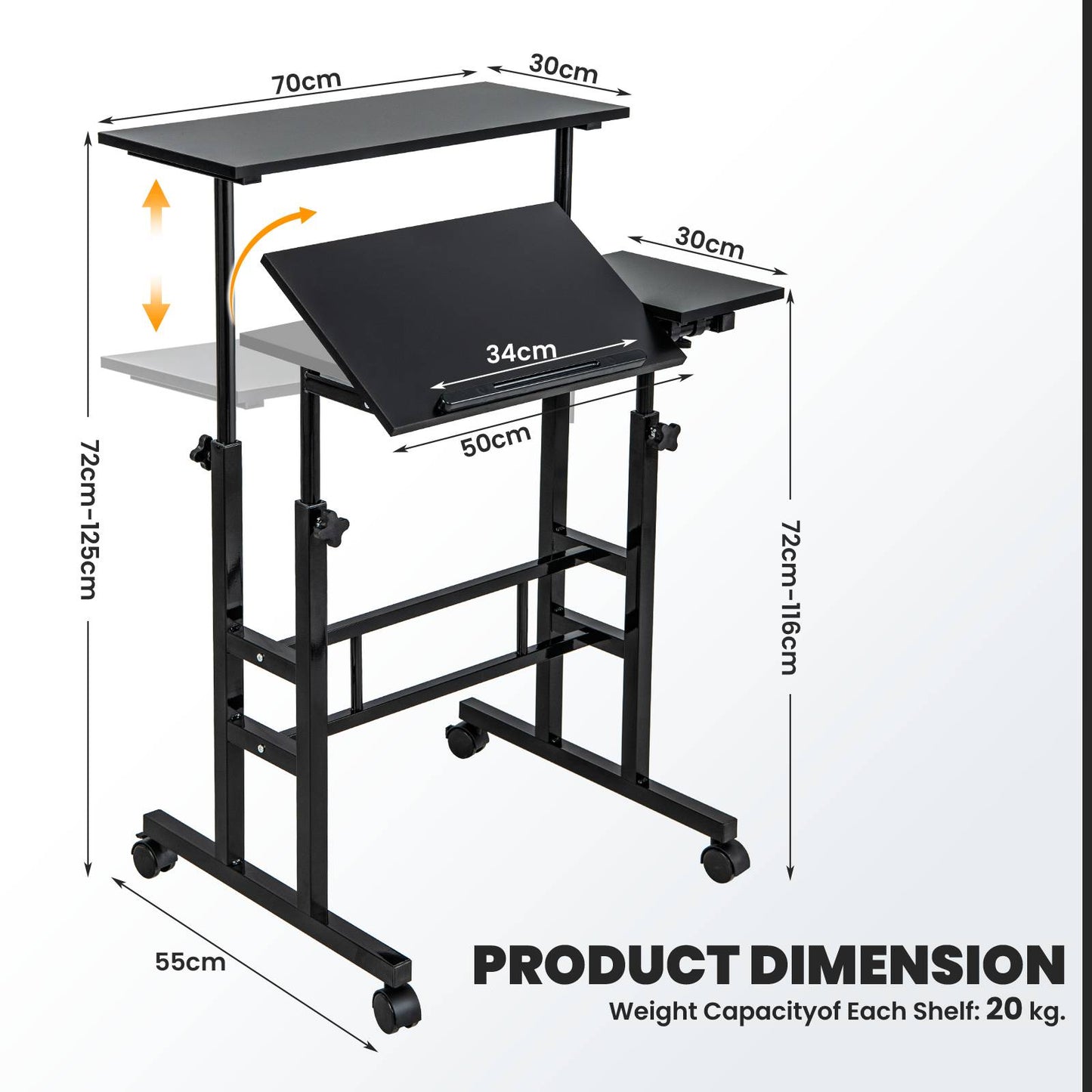 Height Adjustable Workstation with Wheels for Standing or Sitting-Black