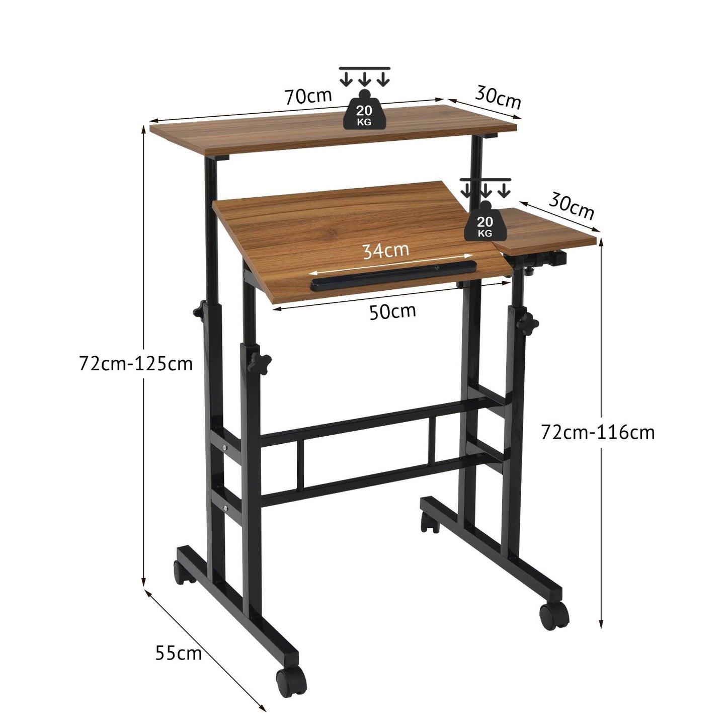 Height Adjustable Workstation with Wheels for Standing or Sitting-Black