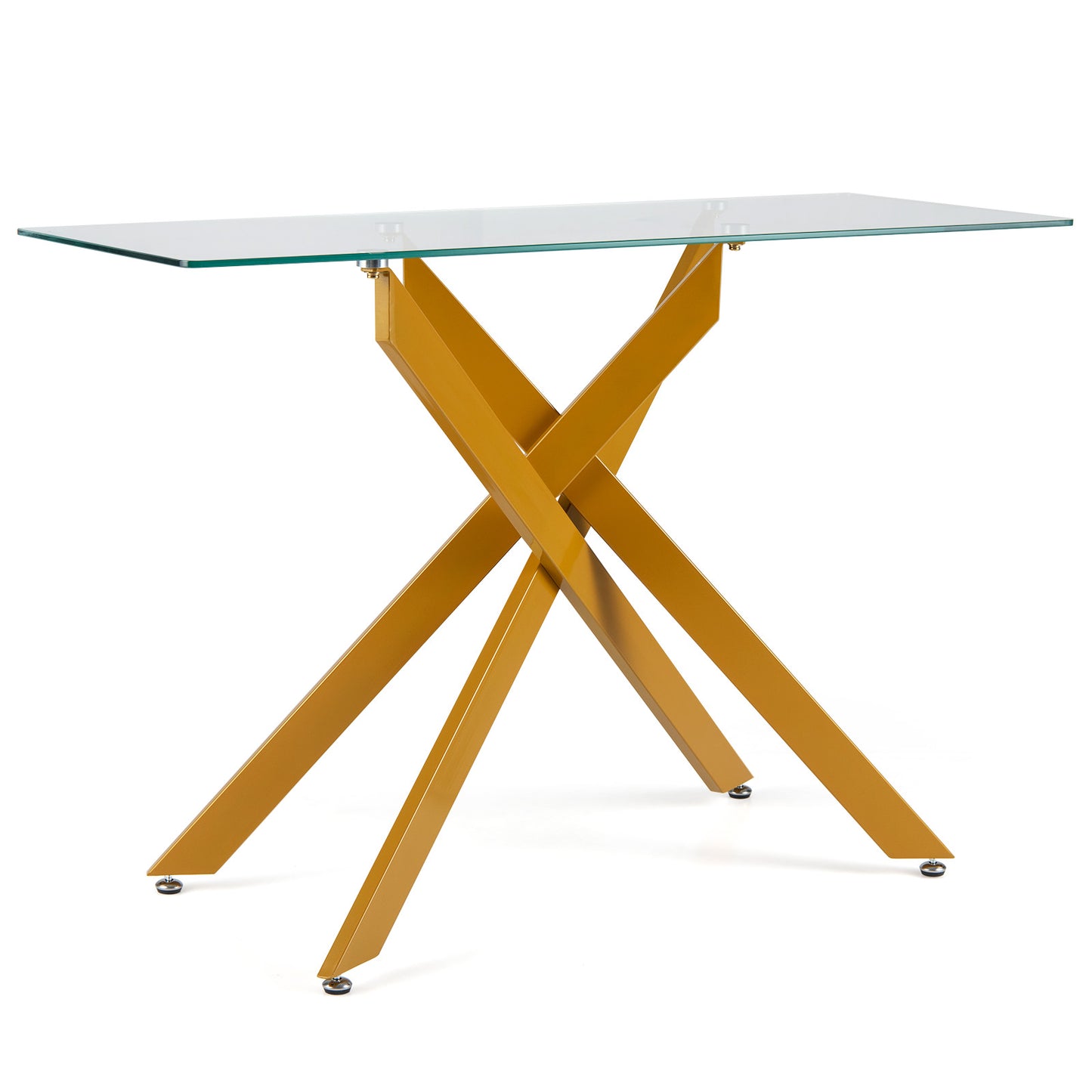 Modern Glass Console Table with Tempered Glass Top and Tubular Legs-Black