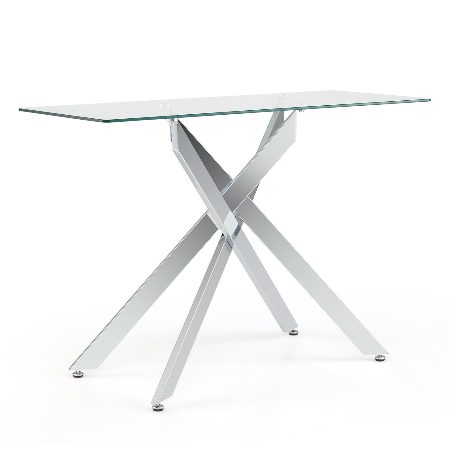 Modern Glass Console Table with Tempered Glass Top and Tubular Legs-Black