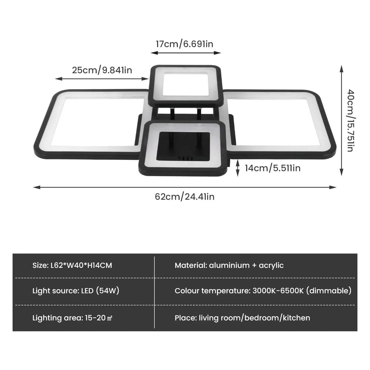 Modern Elegant LED Ceiling Light - Dimmable Creative Rectangular Design Roof Lamp