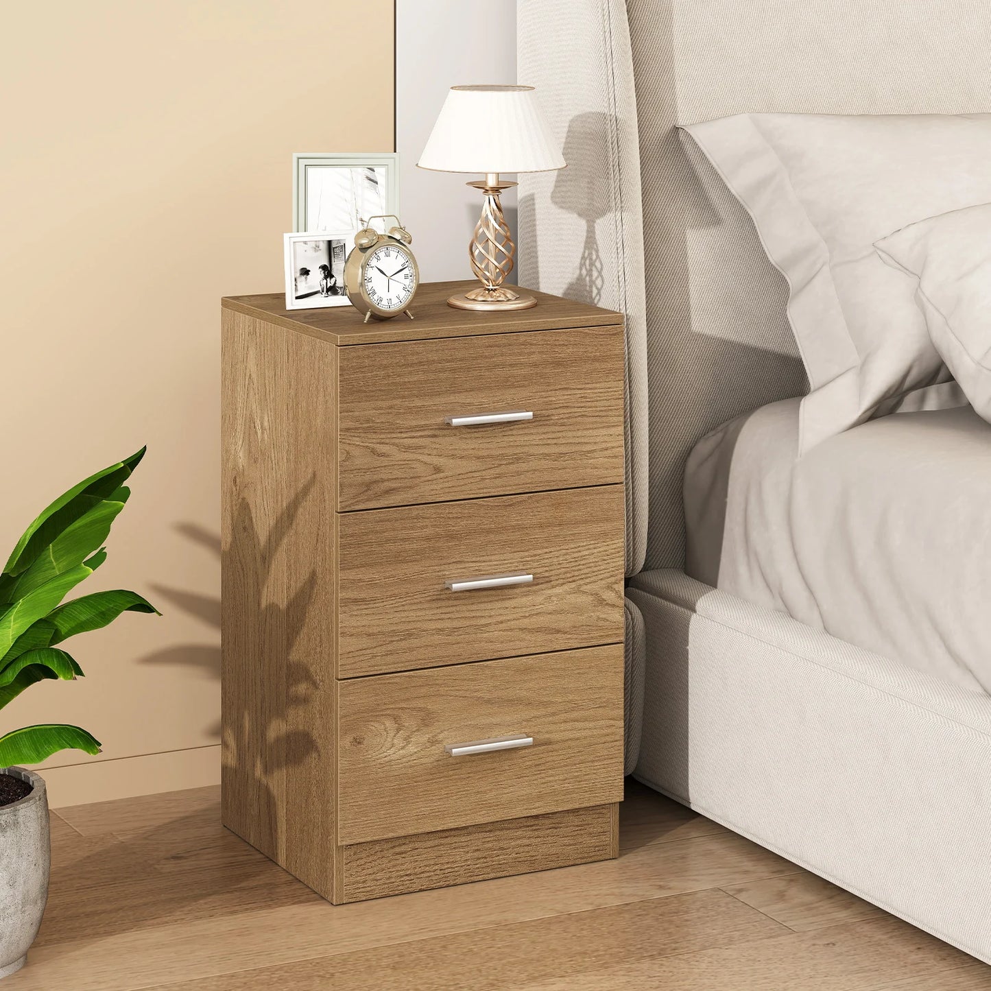 Modern Nightstand End Table with 3 Storage Drawers 2 Anti-tip Kits-Black