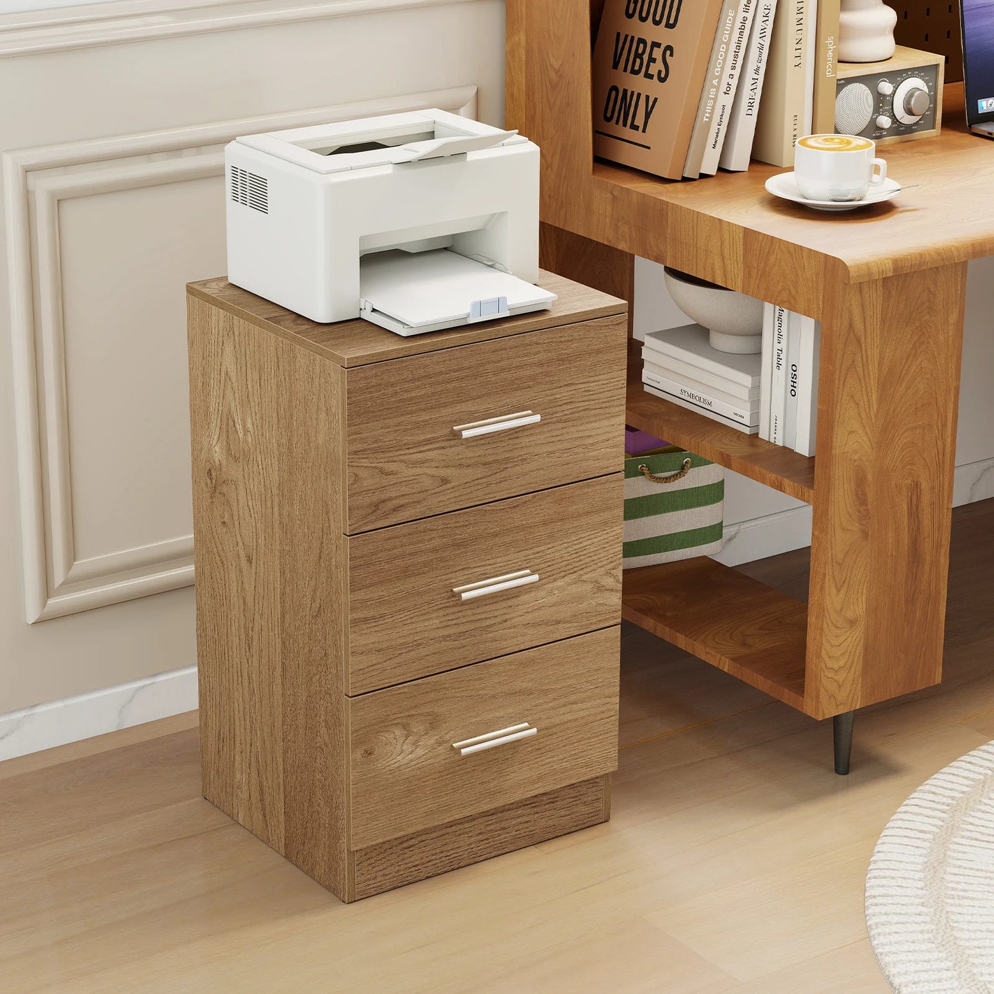 Modern Nightstand End Table with 3 Storage Drawers 2 Anti-tip Kits-Black