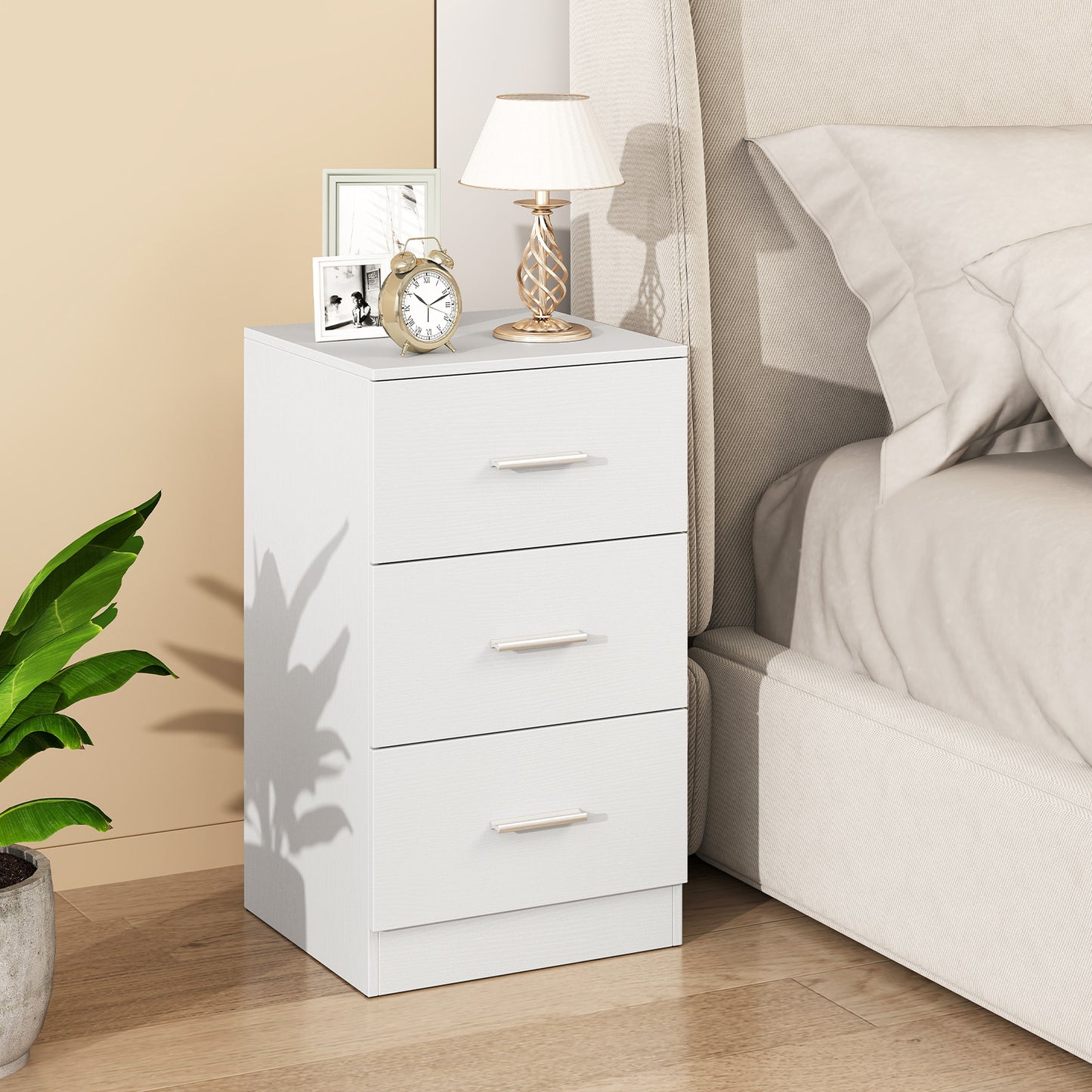 Modern Nightstand End Table with 3 Storage Drawers 2 Anti-tip Kits-Black