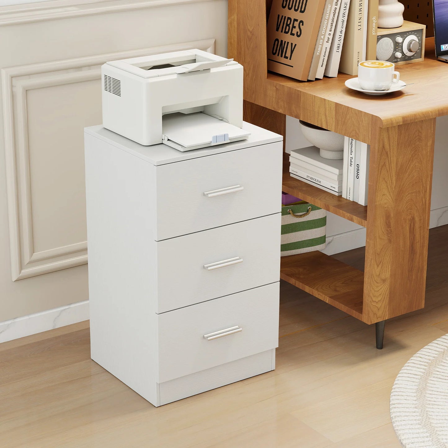 Modern Nightstand End Table with 3 Storage Drawers 2 Anti-tip Kits-Black