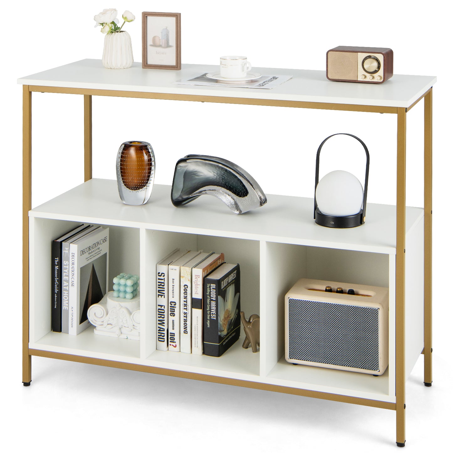 Modern Buffet Sideboard with Steel Frame Open Shelf and 3 Compartments-Rustic Brown