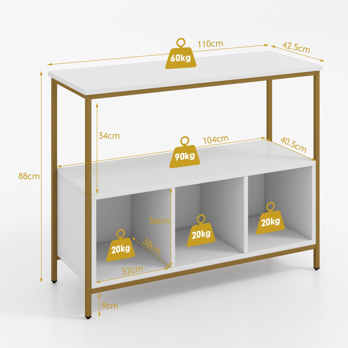 Modern Buffet Sideboard with Steel Frame Open Shelf and 3 Compartments-Rustic Brown