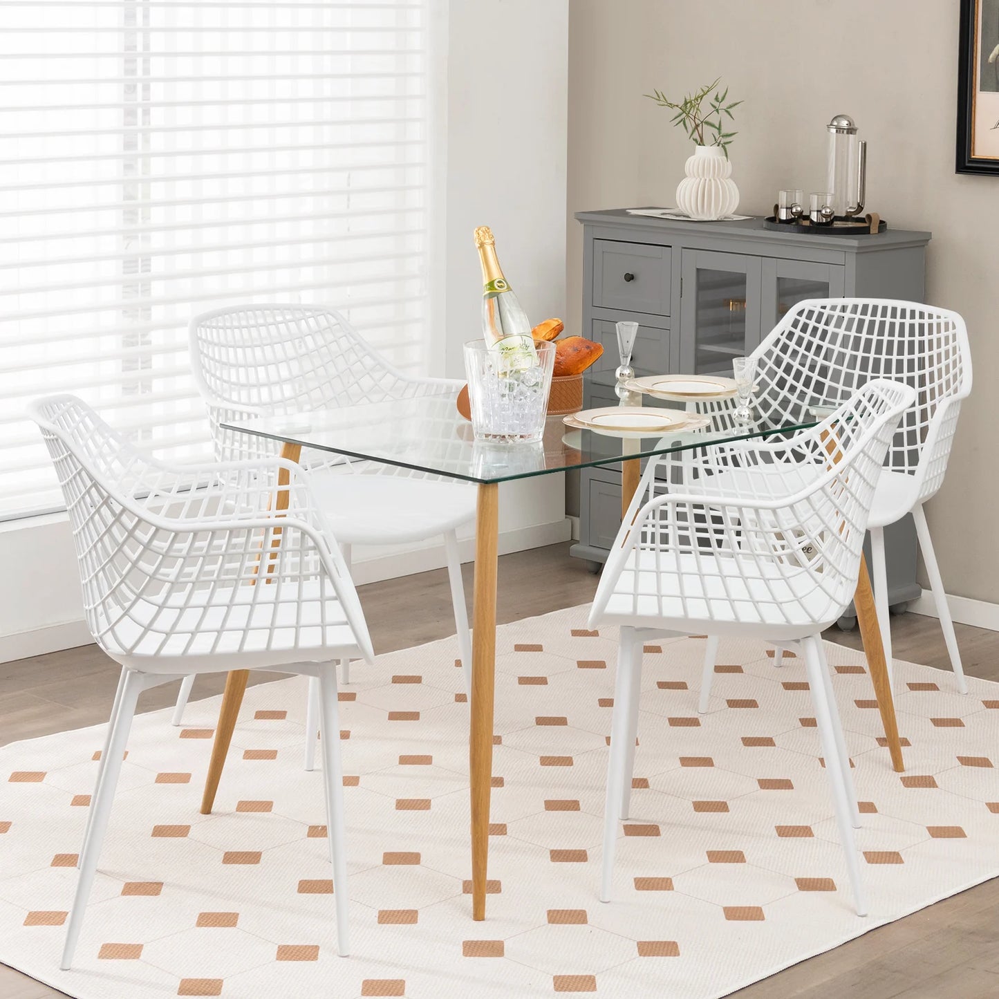 Modern Dining Chair Set of 4 with Airy Hollow Backrest-Black