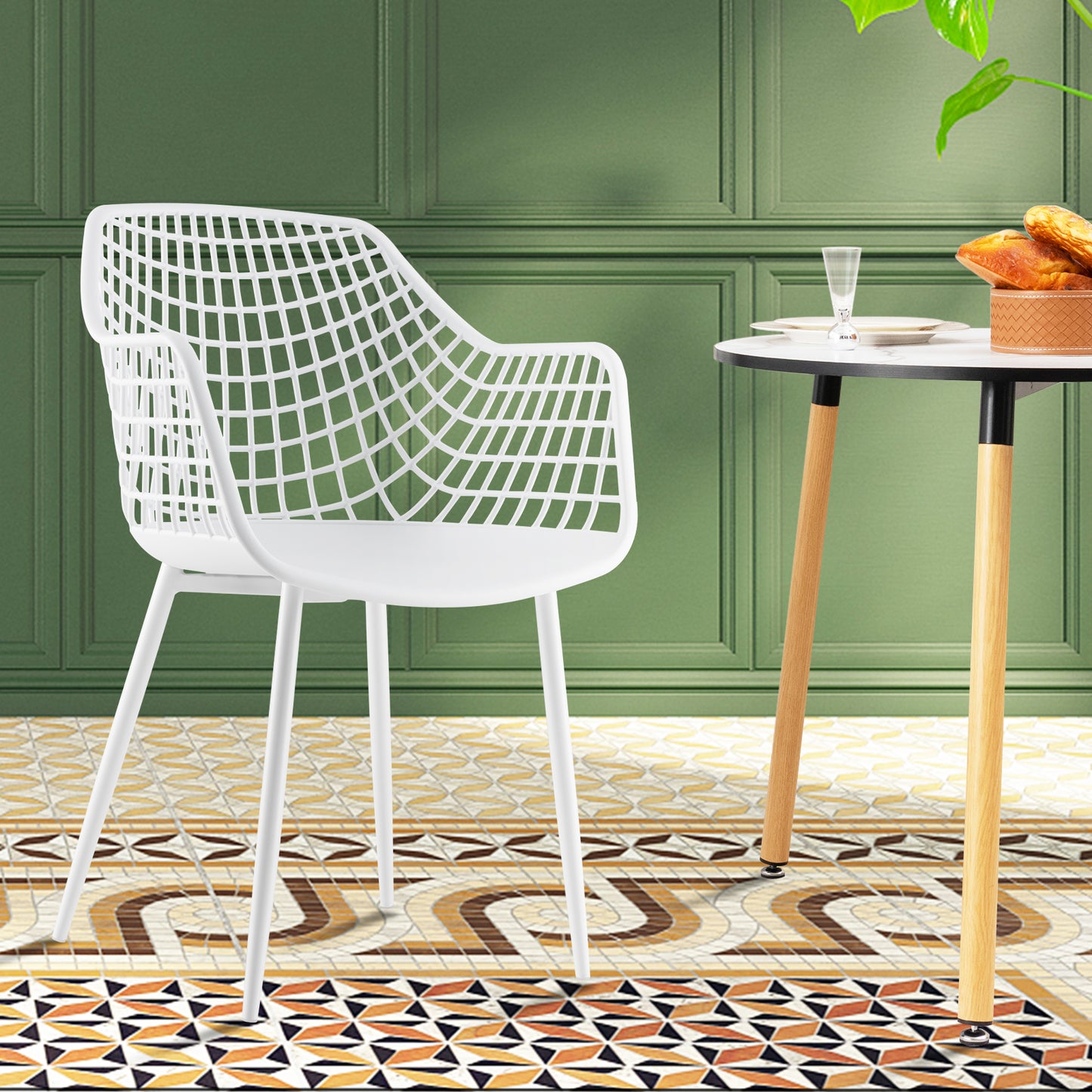 Modern Dining Chair Set of 4 with Airy Hollow Backrest-Black