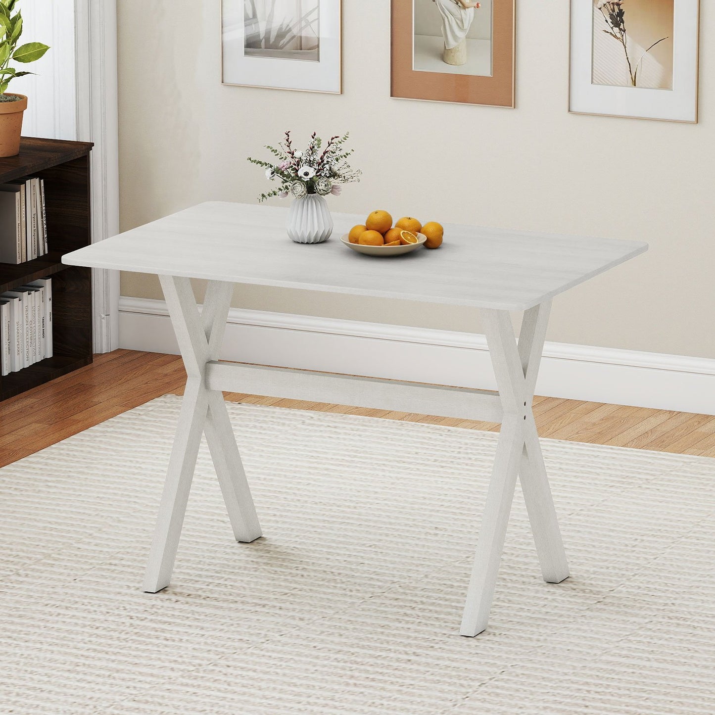 Modern Dining Table Wooden Kitchen Table with X-shaped Frame and with Wood Grain Texture Tabletop-Brown