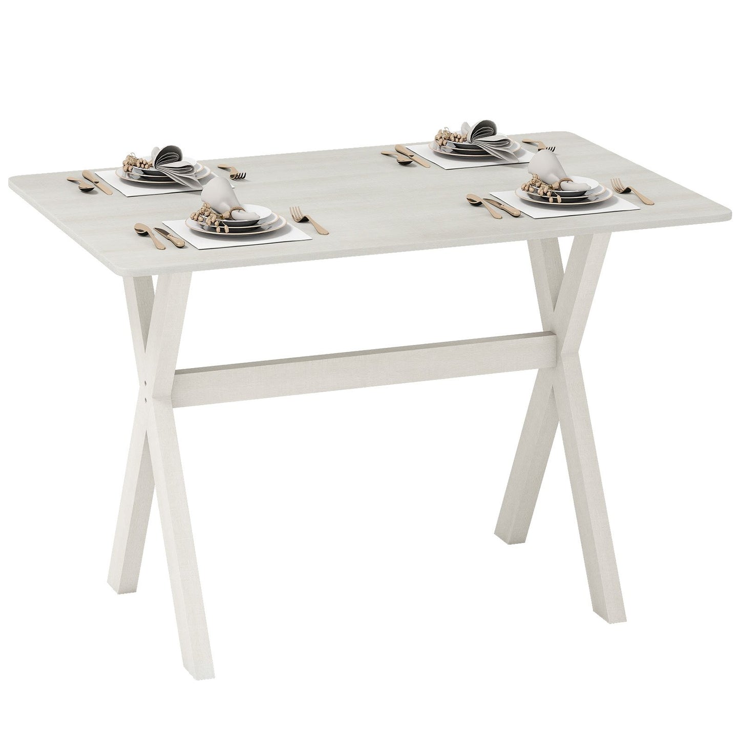 Modern Dining Table Wooden Kitchen Table with X-shaped Frame and with Wood Grain Texture Tabletop-Brown