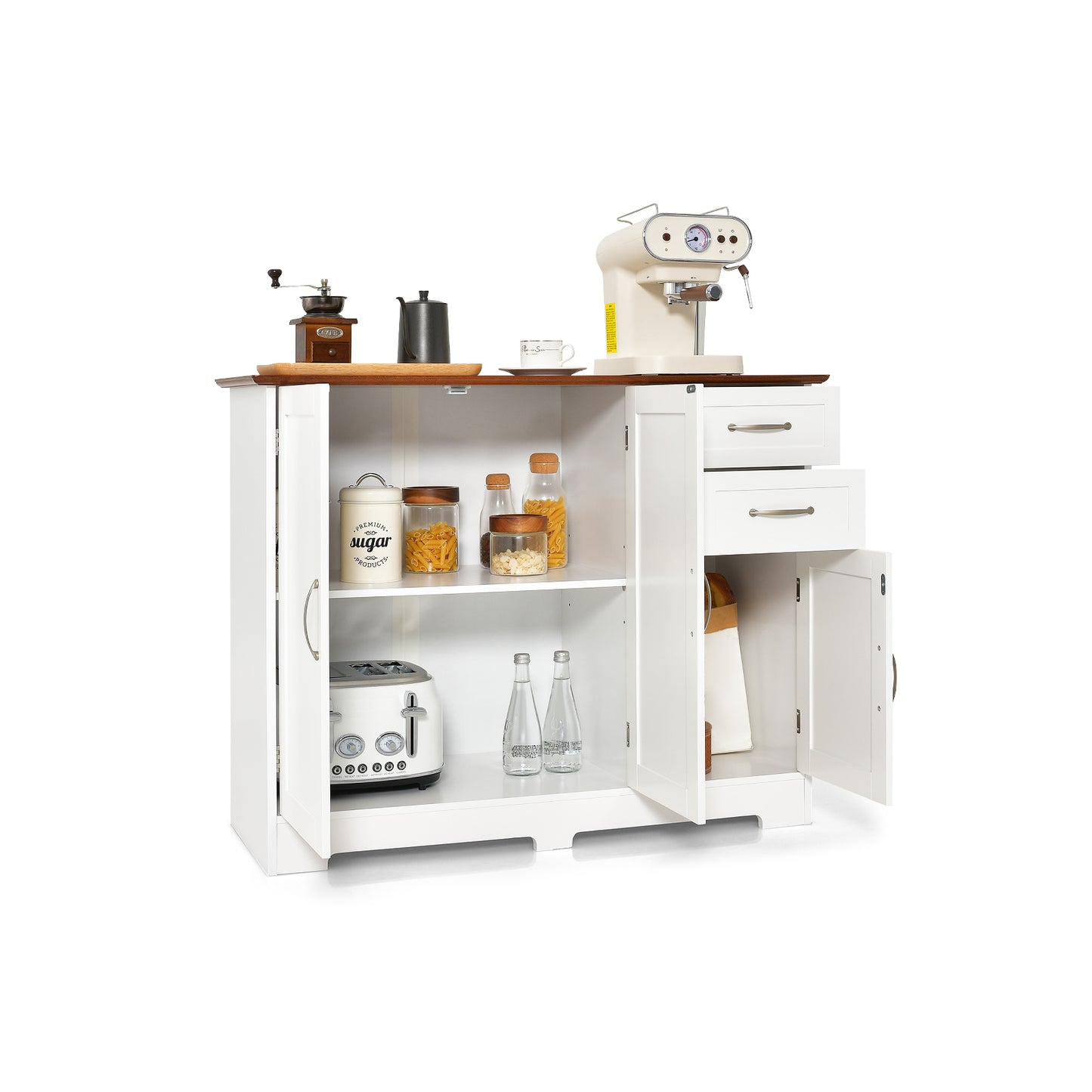 Modern Kitchen Sideboard Storage Cabinet with Adjustable Shelf and Drawers-Black