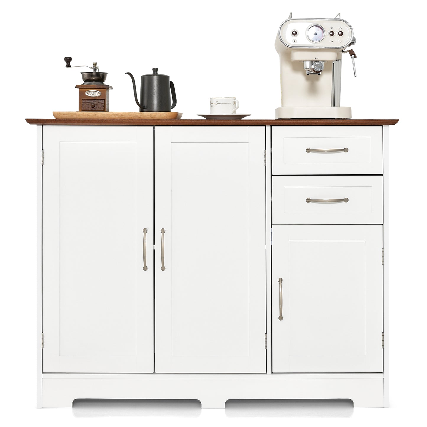 Modern Kitchen Sideboard Storage Cabinet with Adjustable Shelf and Drawers-Black