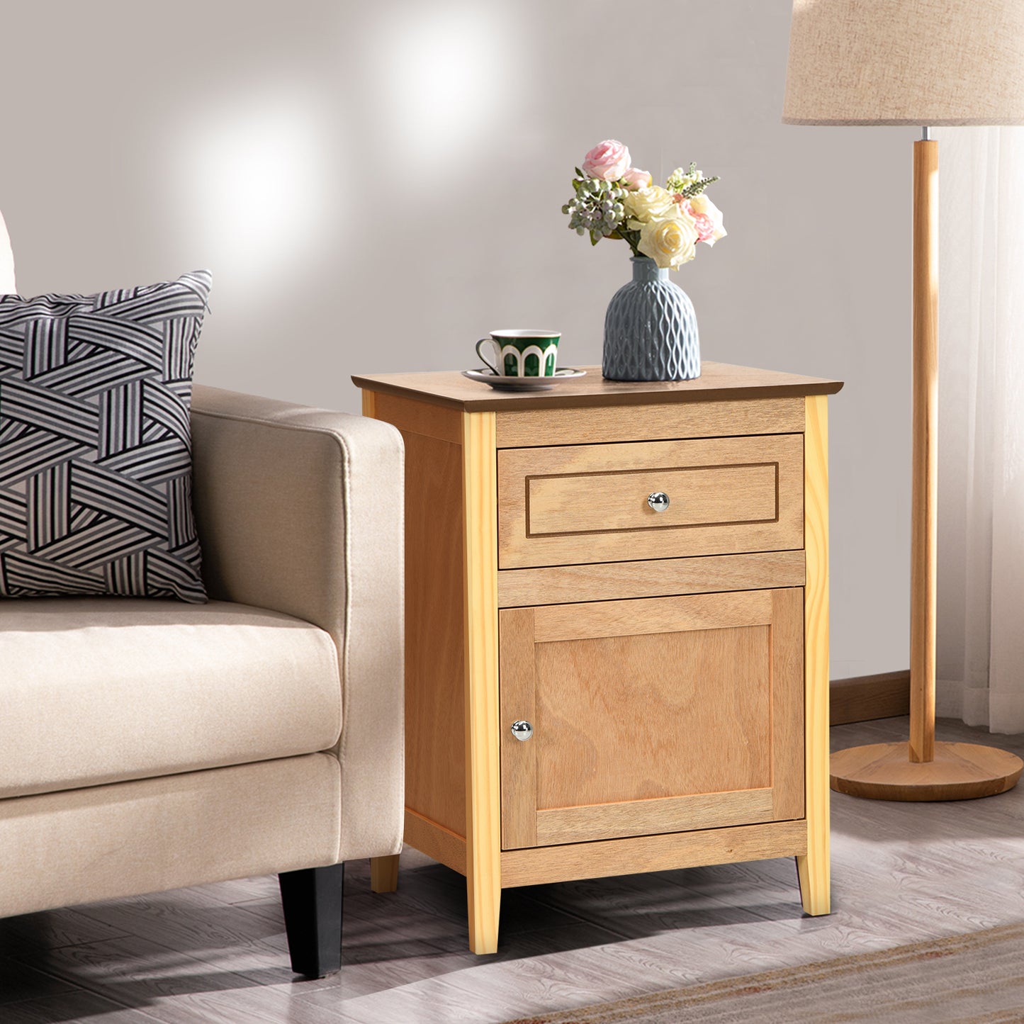 2-Tier Modern Badroom Nightstand with Drawer-Espresso