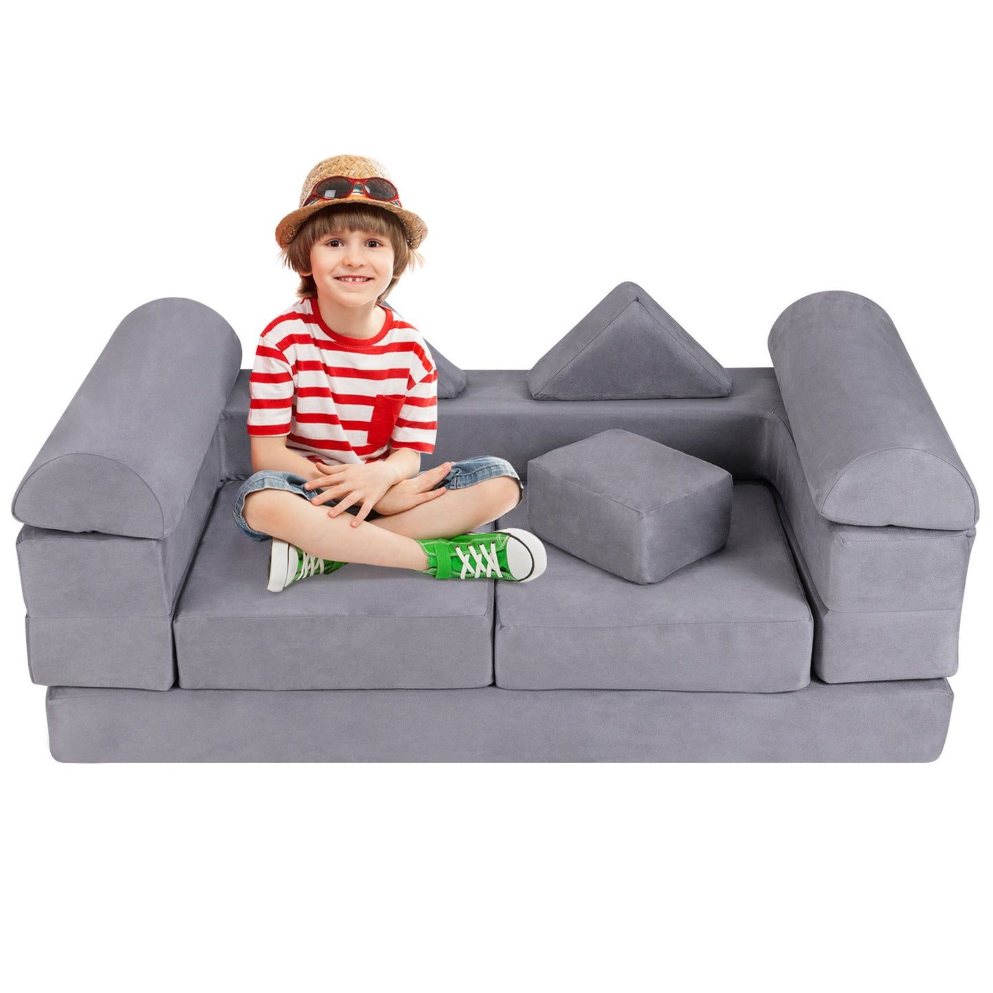 9-Piece Modular Kids Play Couch with Breathable Suede Fabric for Kids-Beige