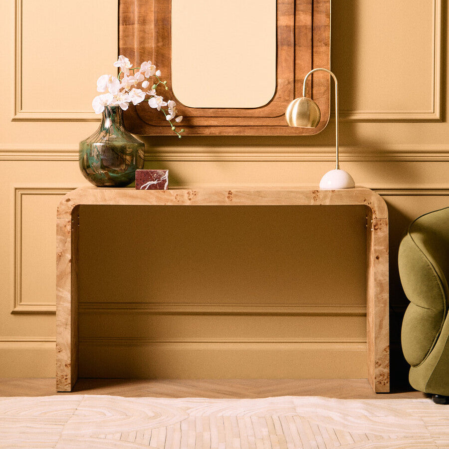 Mota Burl Wood Design Curved Console Table