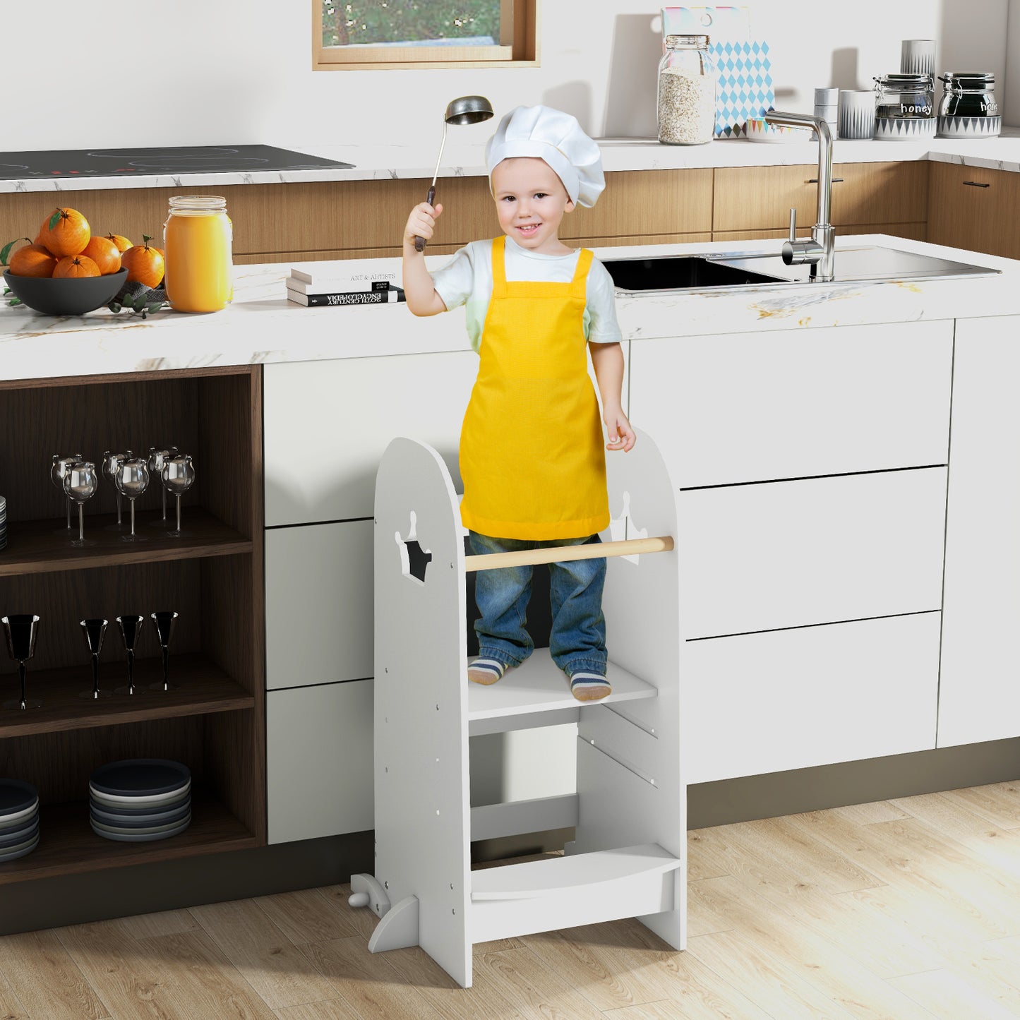 Multi-purpose Kids Kitchen Tower Children Standing Tower-White