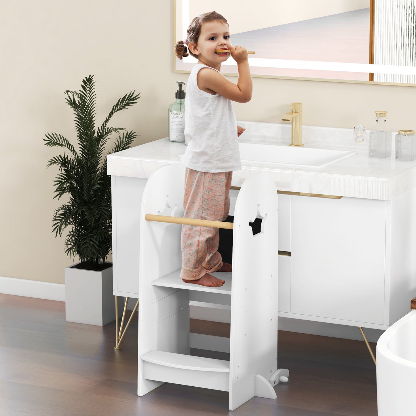 Multi-purpose Kids Kitchen Tower Children Standing Tower-White