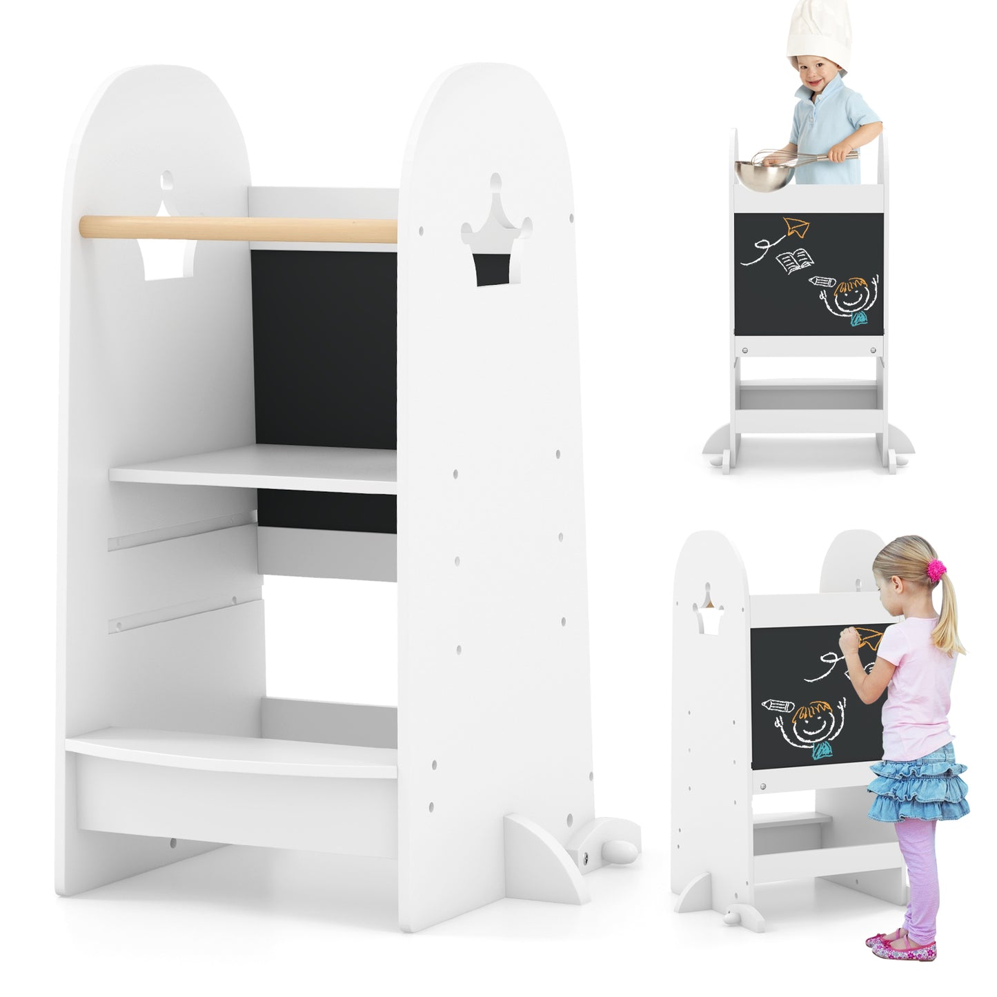 Multi-purpose Kids Kitchen Tower Children Standing Tower-White