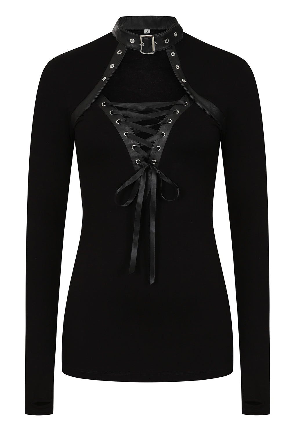 Necessary Evil Dione Long Sleeve Lace Up Plunge Top - Size UK 10 Left Only!