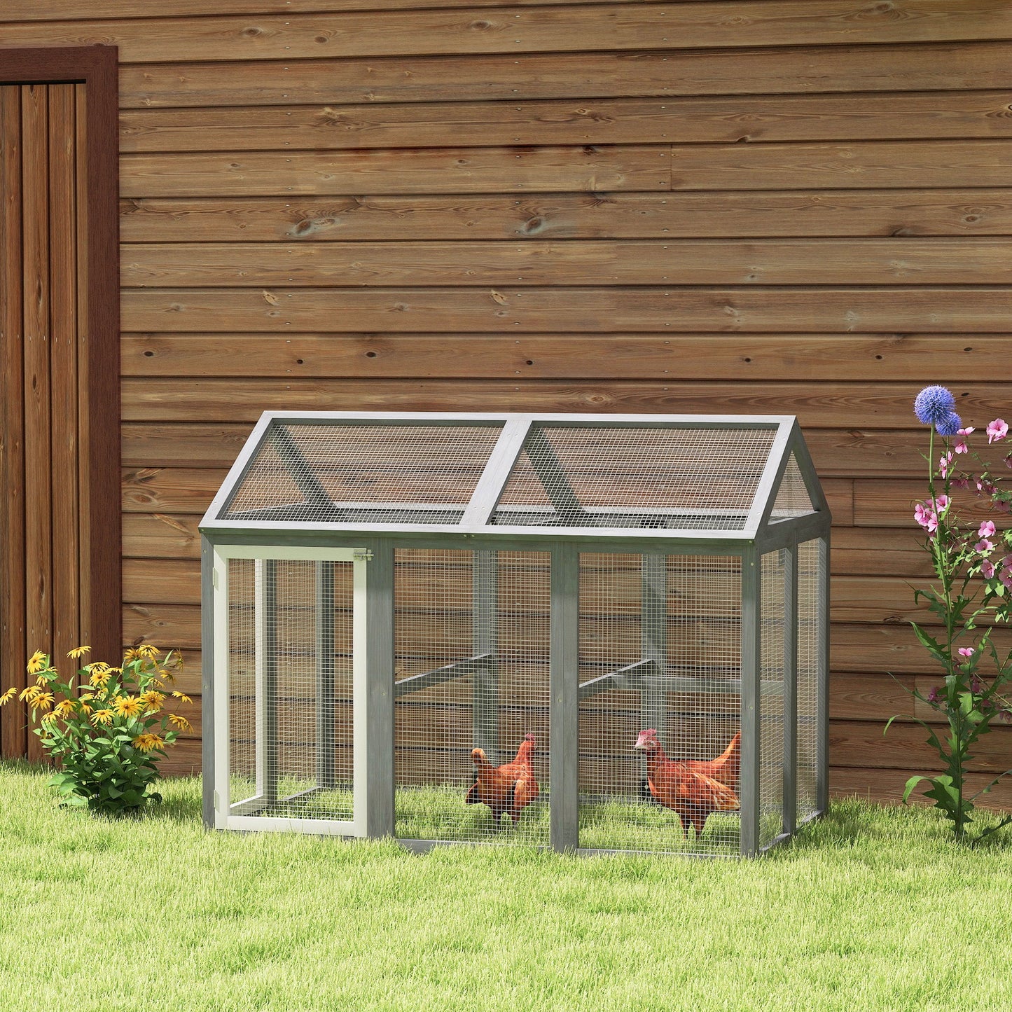 PawHut Chicken Run, Wooden Chicken Coop w/ Combinable Design - Grey
