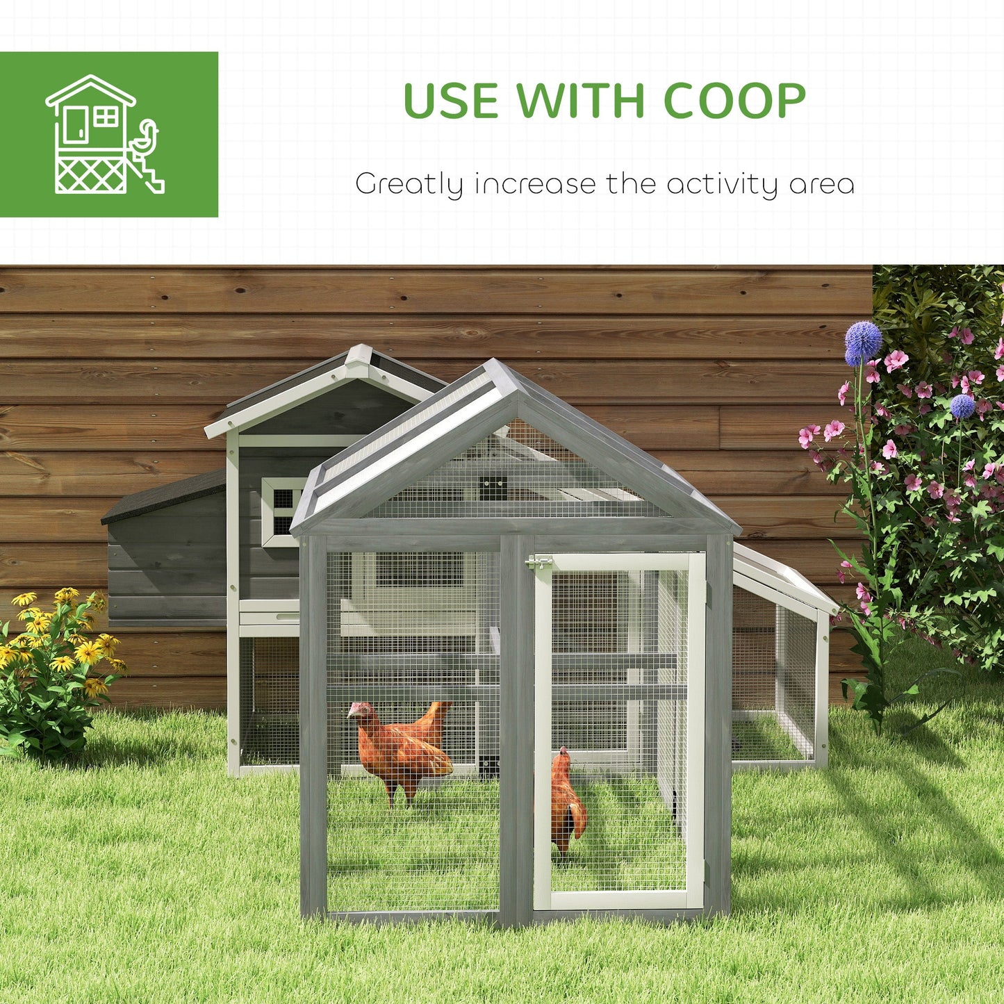 PawHut Chicken Run, Wooden Chicken Coop w/ Combinable Design - Grey