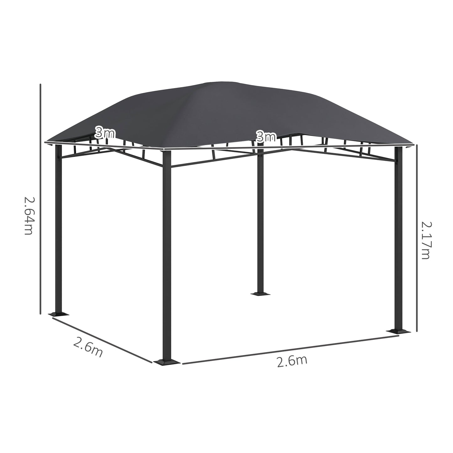 Outsunny 3x3(m) Outdoor Patio Gazebo Pavilion Canopy Tent Steel Frame Grey