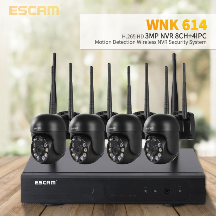 ESCAM WNK614 8-Channel Wireless NVR Security System with 4× 3MP Cameras