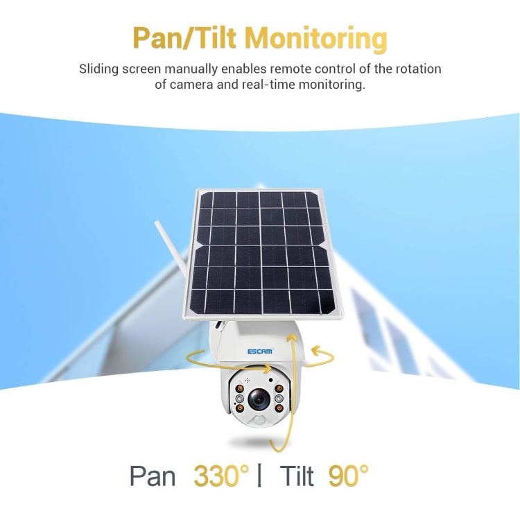 ESCAM QF280 HD 1080P IP66 Waterproof WiFi Solar Panel PT IP Camera without Battery, Support Night Vision / Motion Detection / TF Card / Two Way Audio (White)