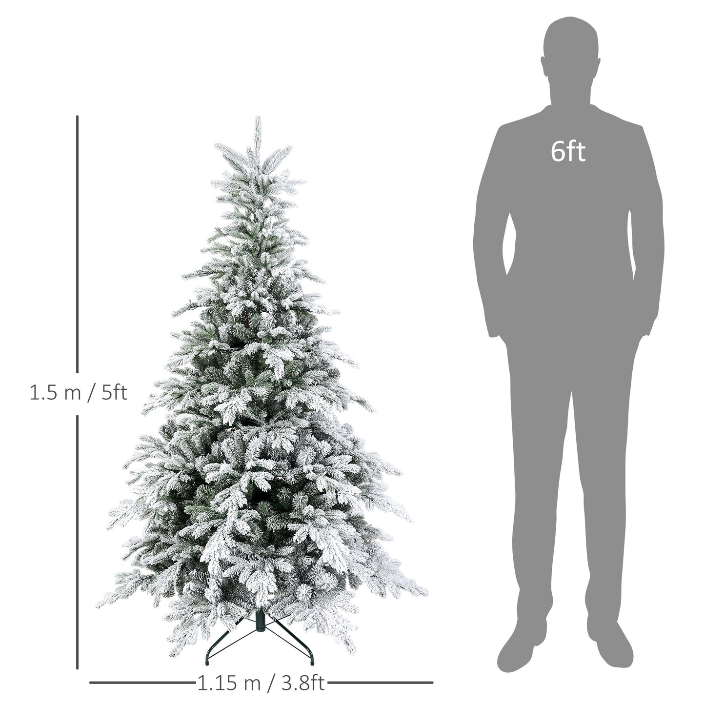 HOMCOM 5 Ft Artificial Christmas Tree with Realistic Snow Branches, LED Lights