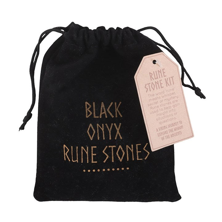 Set of 25 Black Obsidian Viking Rune Stones