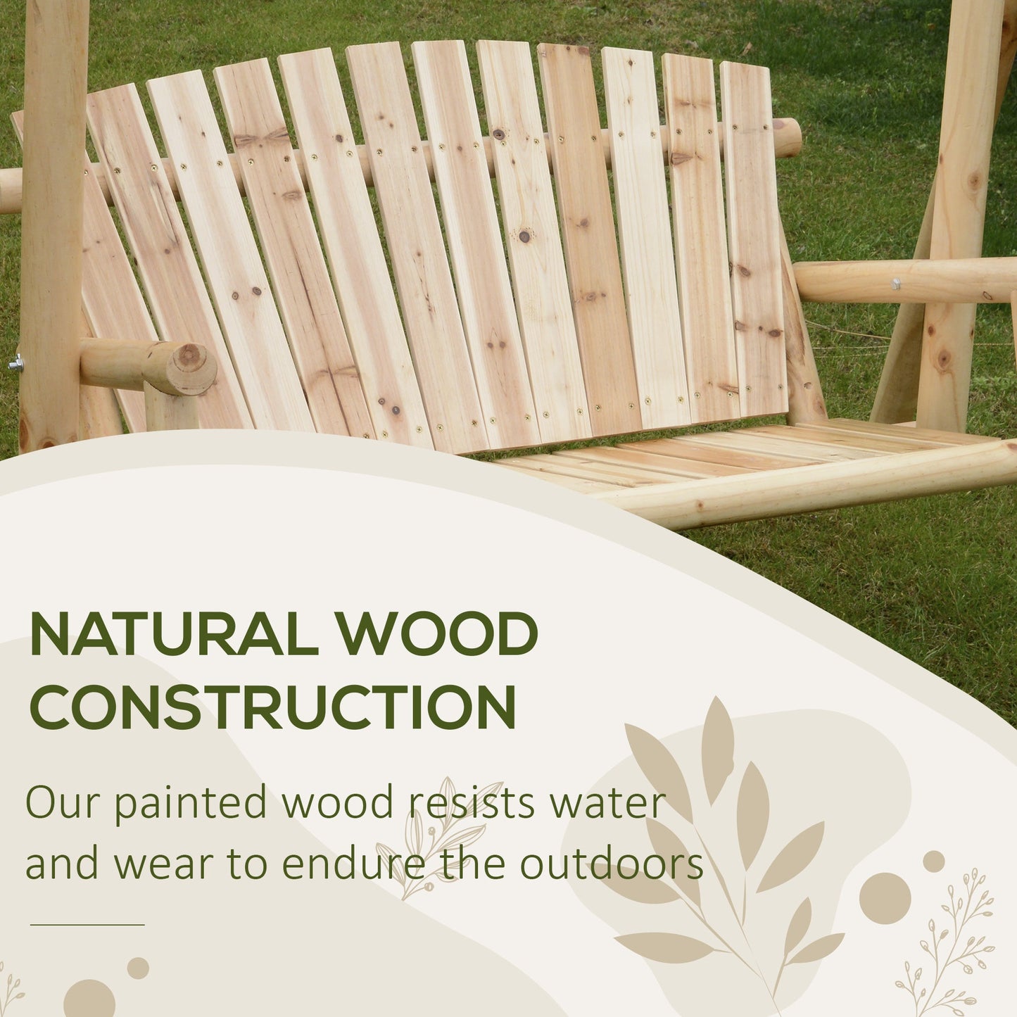 Outdoor 2 Seater Porch Swing Wooden Rustic Patio Bench Hammock w/ Armrest