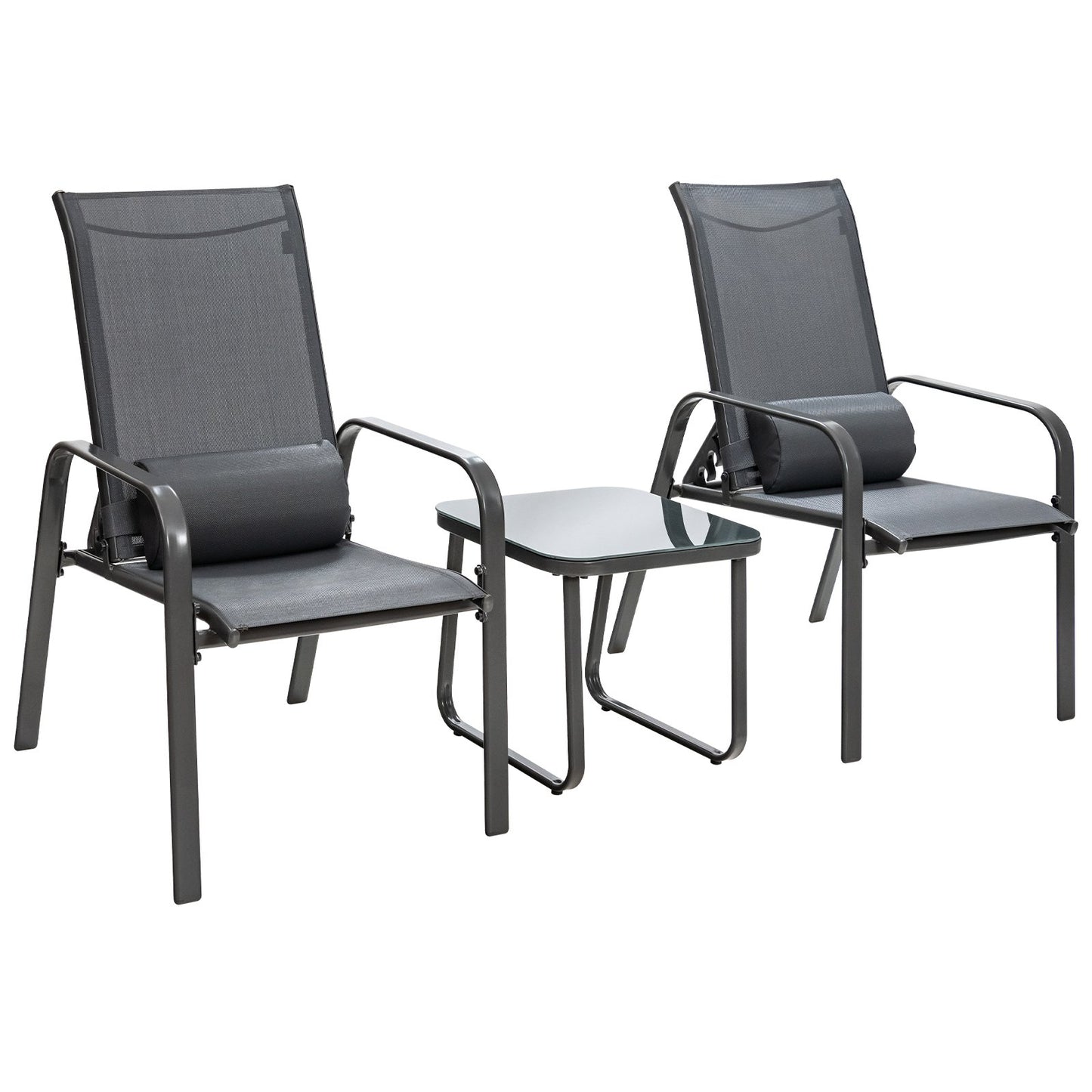 3 Pieces Patio Bistro Set with Coffee Table and 2 Stackable Chairs-Black