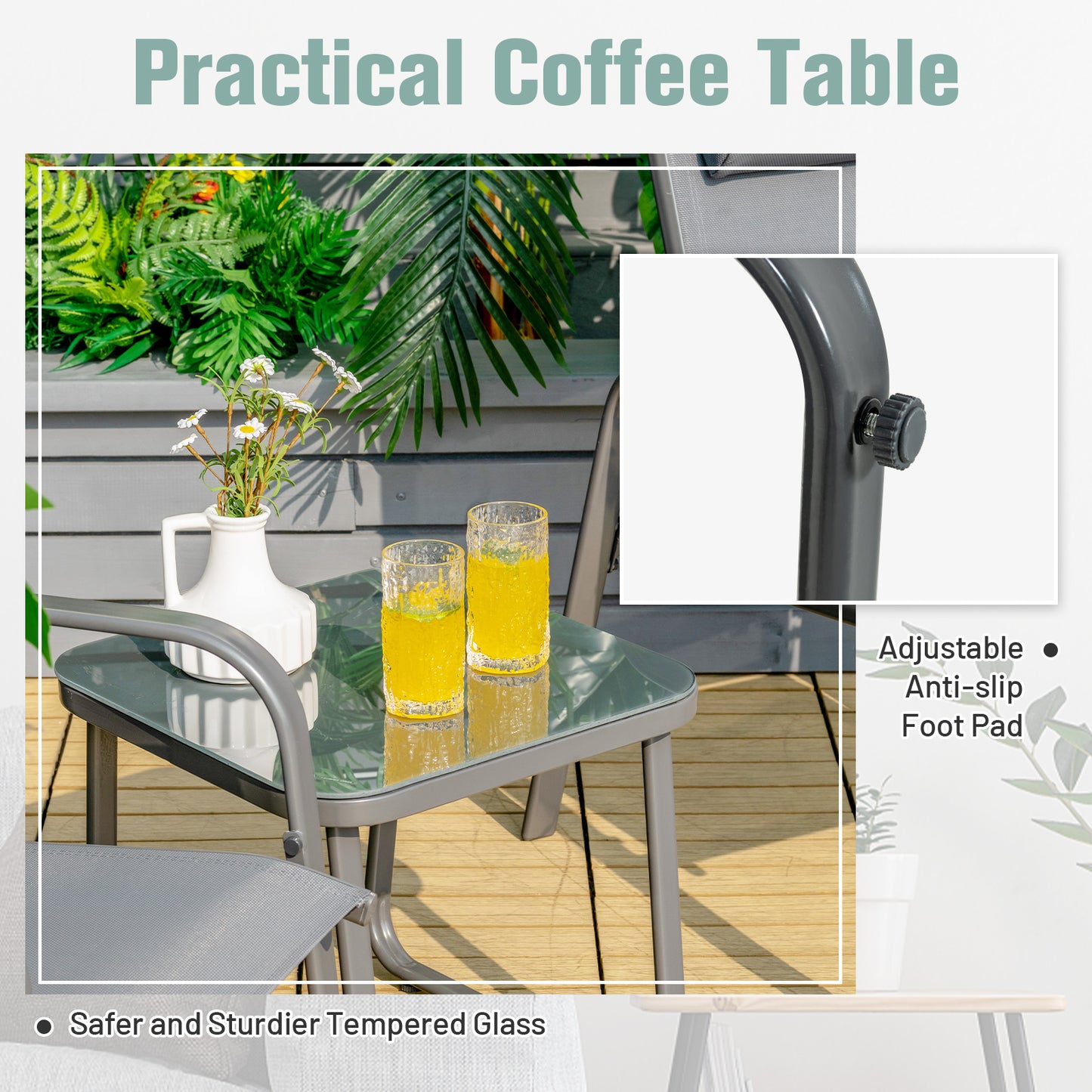 3 Pieces Patio Bistro Set with Coffee Table and 2 Stackable Chairs-Black