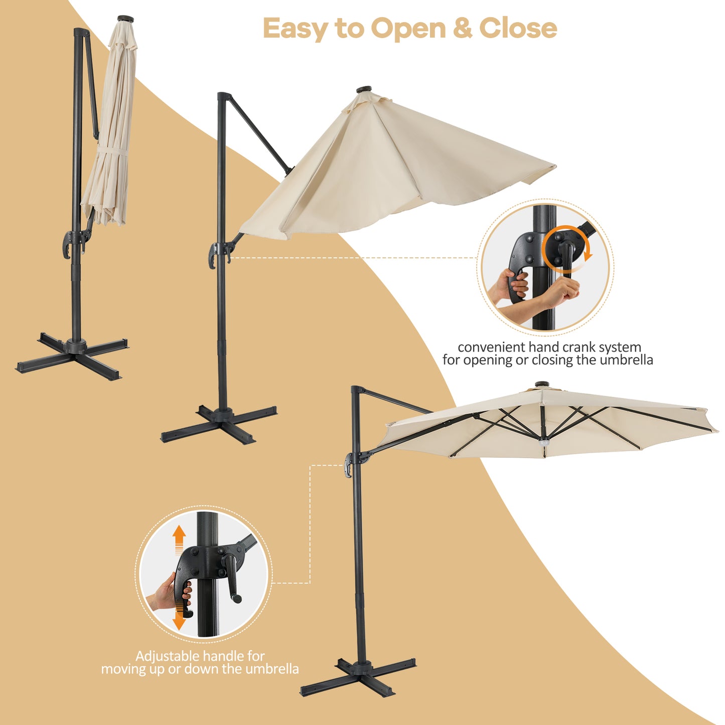 10 Feet Cantilever Solar Umbrella 28LED Lighted Patio Offset Tilt 360° for Outdoor-Wine
