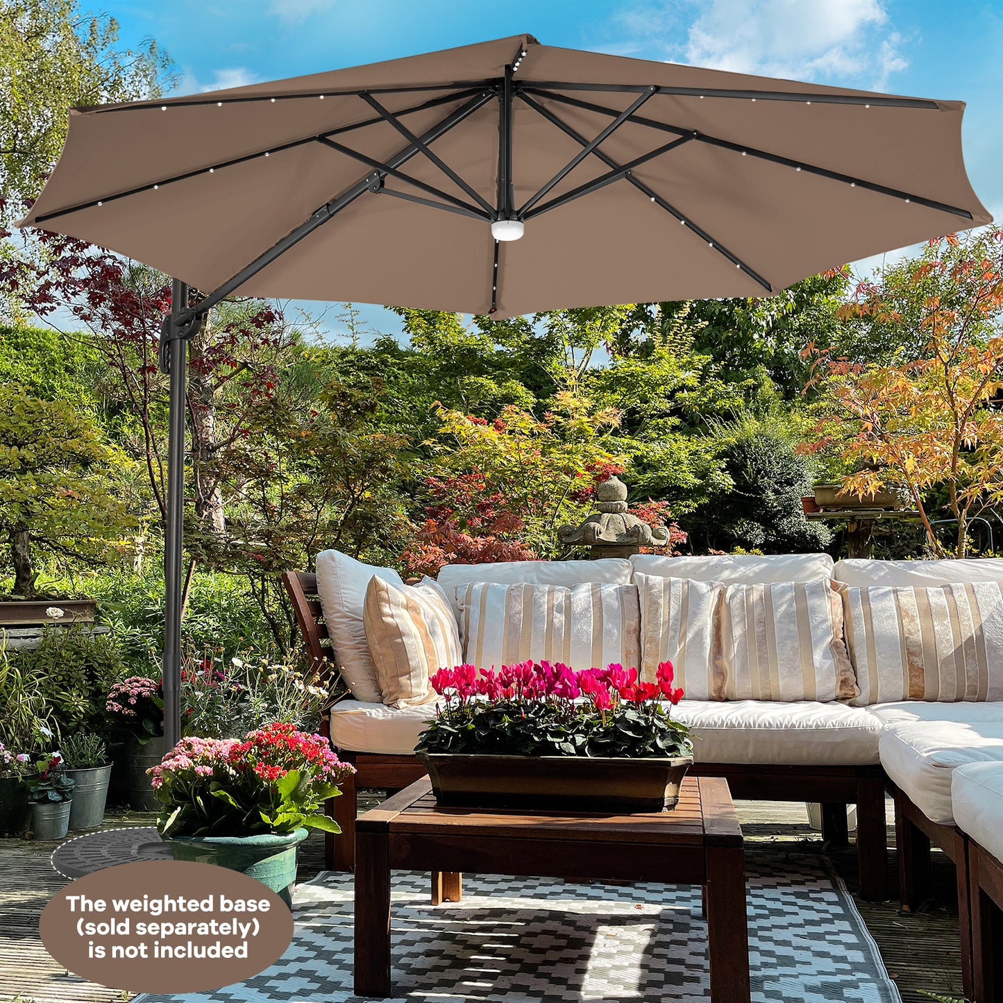 10 Feet Cantilever Solar Umbrella 28LED Lighted Patio Offset Tilt 360° for Outdoor-Wine