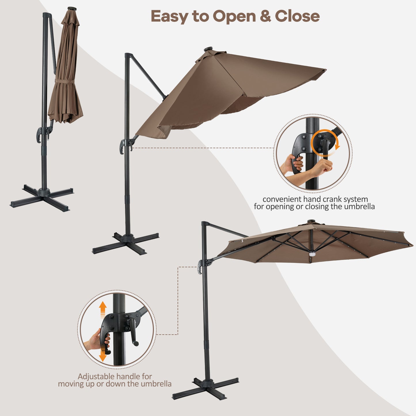 10 Feet Cantilever Solar Umbrella 28LED Lighted Patio Offset Tilt 360° for Outdoor-Wine