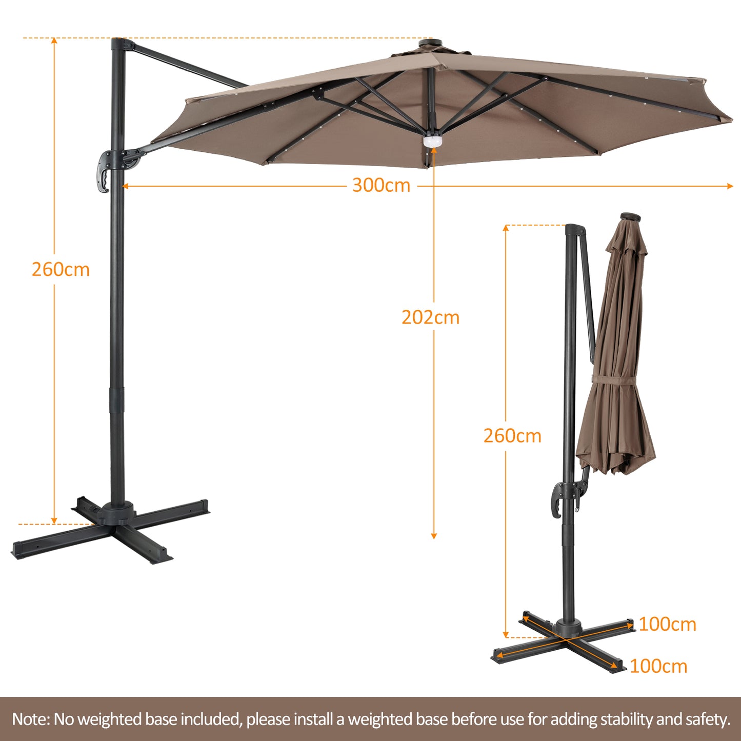 10 Feet Cantilever Solar Umbrella 28LED Lighted Patio Offset Tilt 360° for Outdoor-Wine