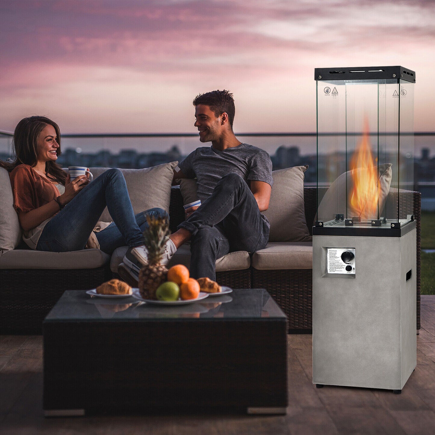 41,000 BTU Propane Patio Heater Outdoor Heater with Lockable Wheels-Dark Grey