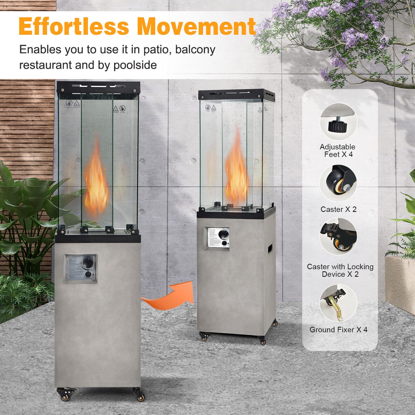 41,000 BTU Propane Patio Heater Outdoor Heater with Lockable Wheels-Dark Grey