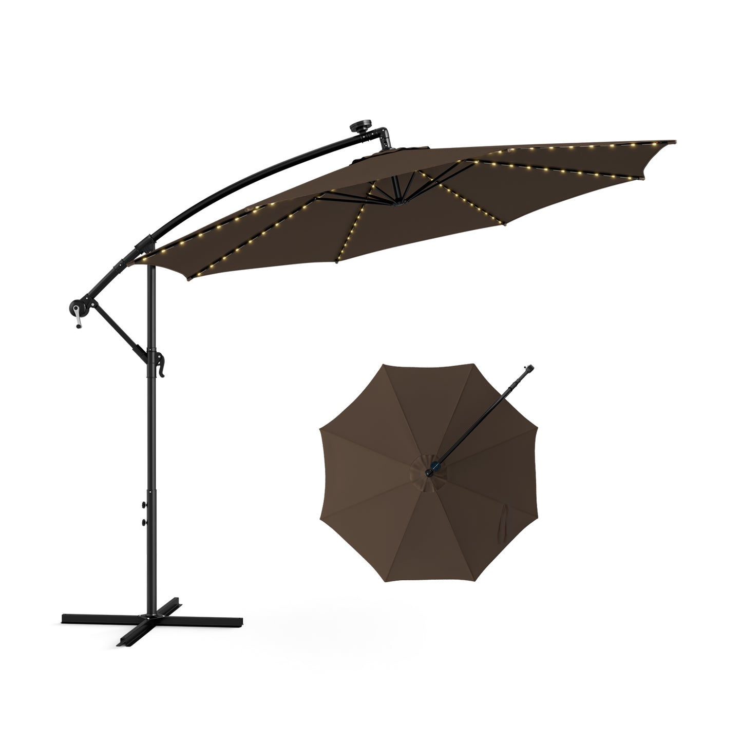 303 CM Solar-Powered Patio Offset Umbrella with 112 LED Lights-Beige