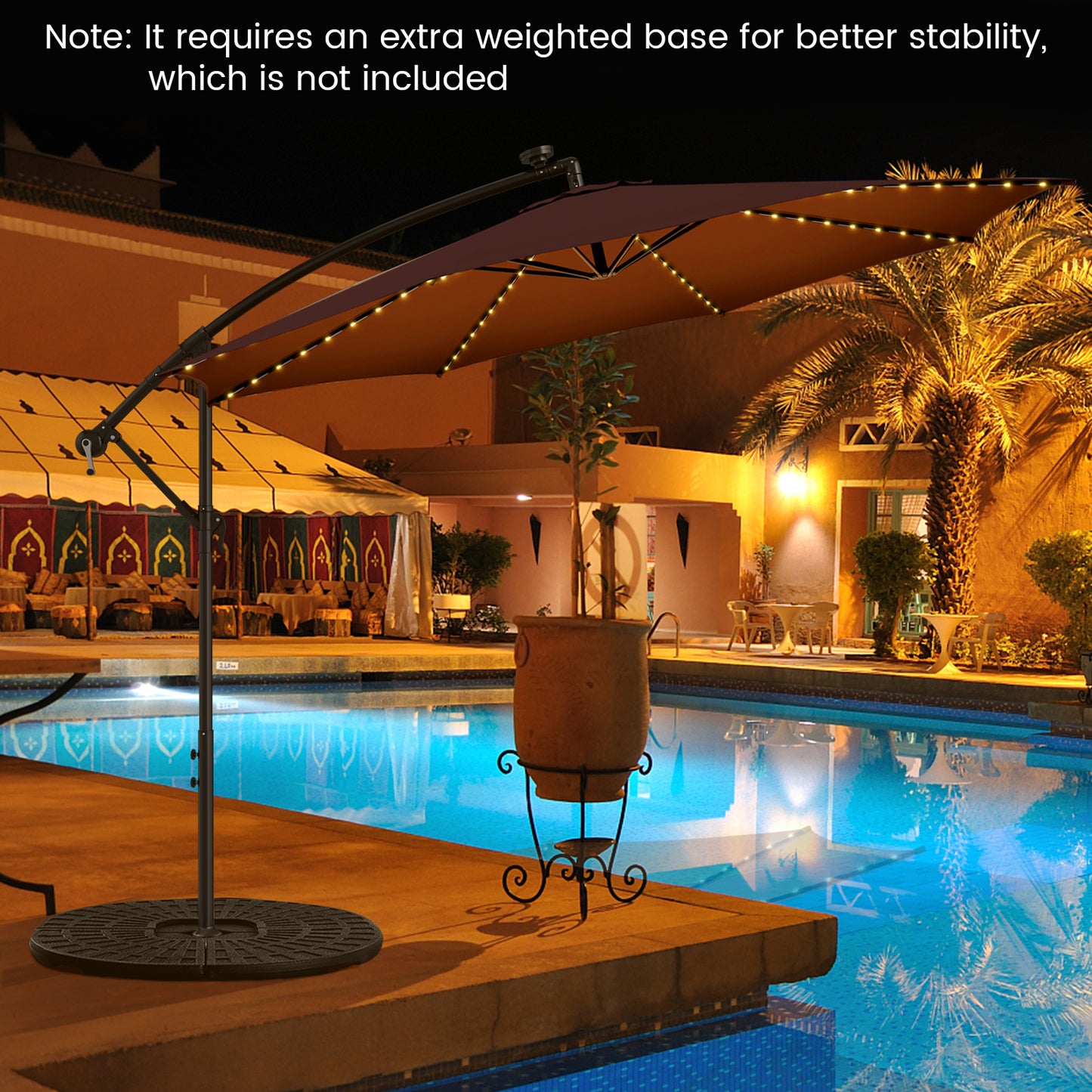 303 CM Solar-Powered Patio Offset Umbrella with 112 LED Lights-Beige
