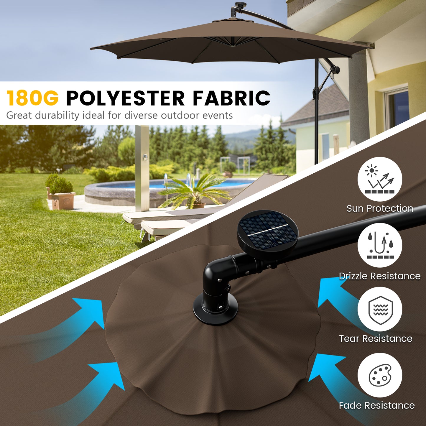 303 CM Solar-Powered Patio Offset Umbrella with 112 LED Lights-Beige