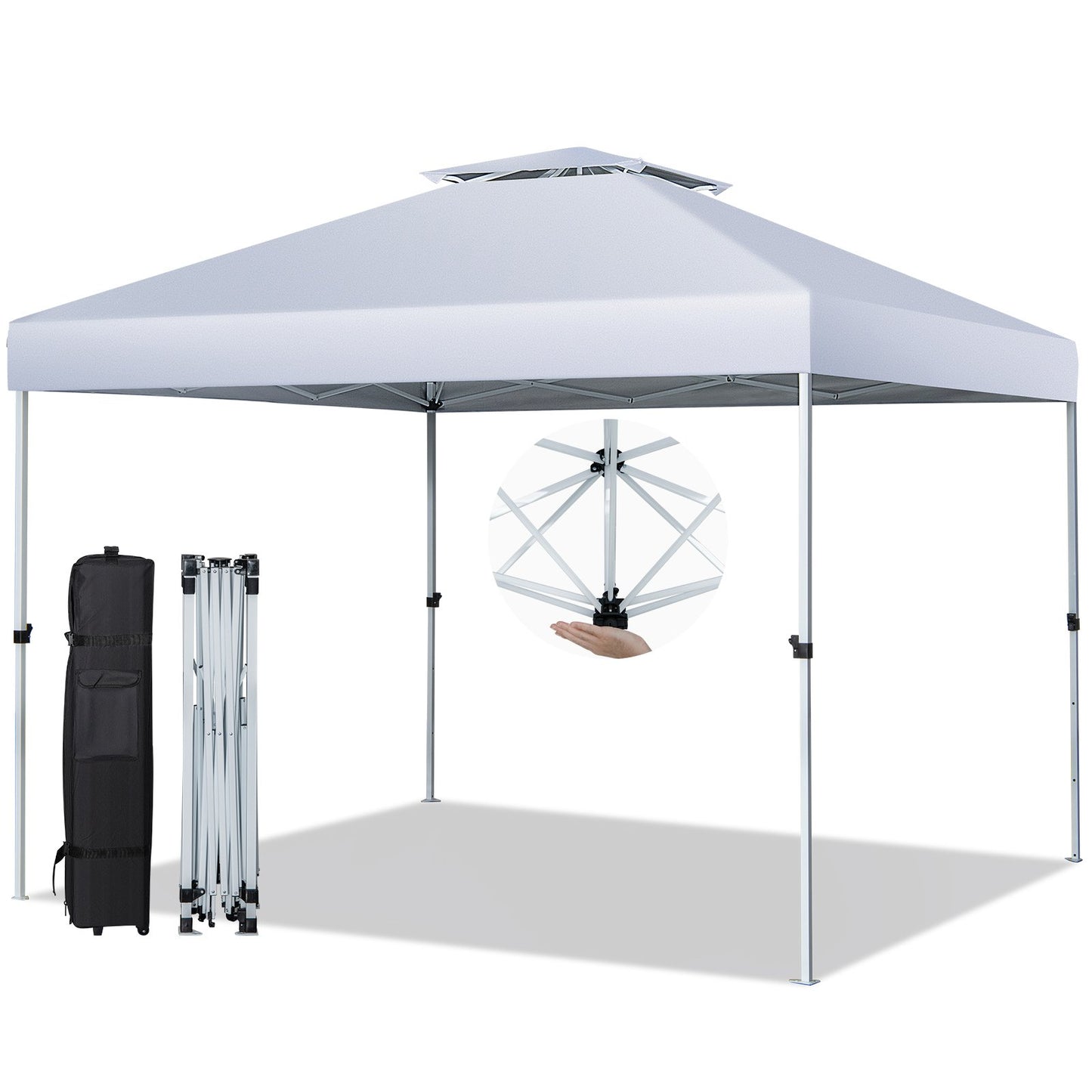 3m x 3m Pop Up Gazebo with Adjustable Height and Double Vented Roof-Black