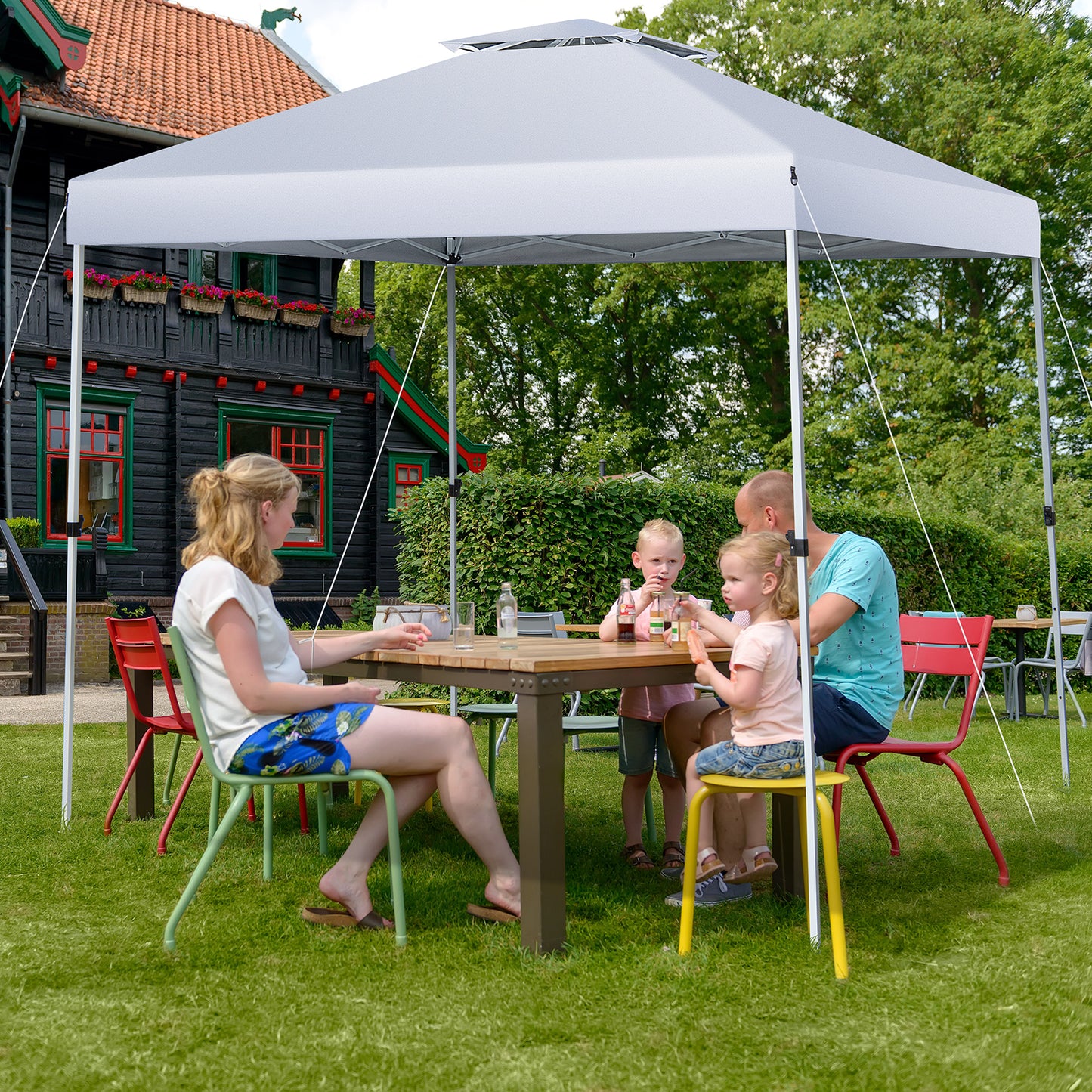 3m x 3m Pop Up Gazebo with Adjustable Height and Double Vented Roof-Black