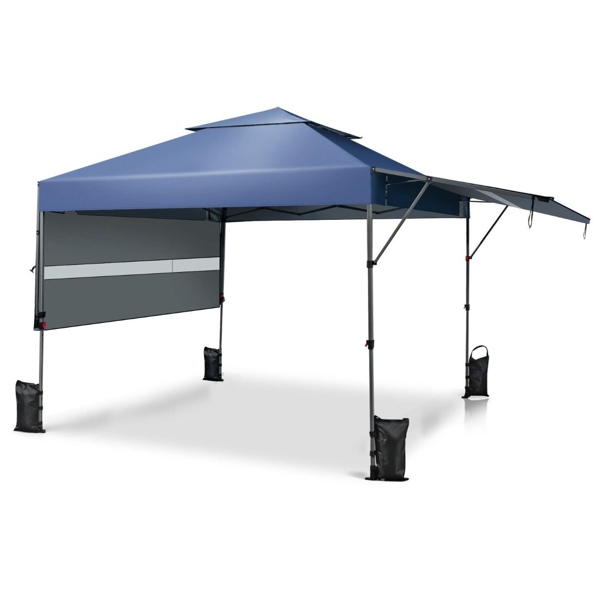 3 x 3m Rolling Pop up Gazebo with Adjustable Dual Awnings and Height-Black