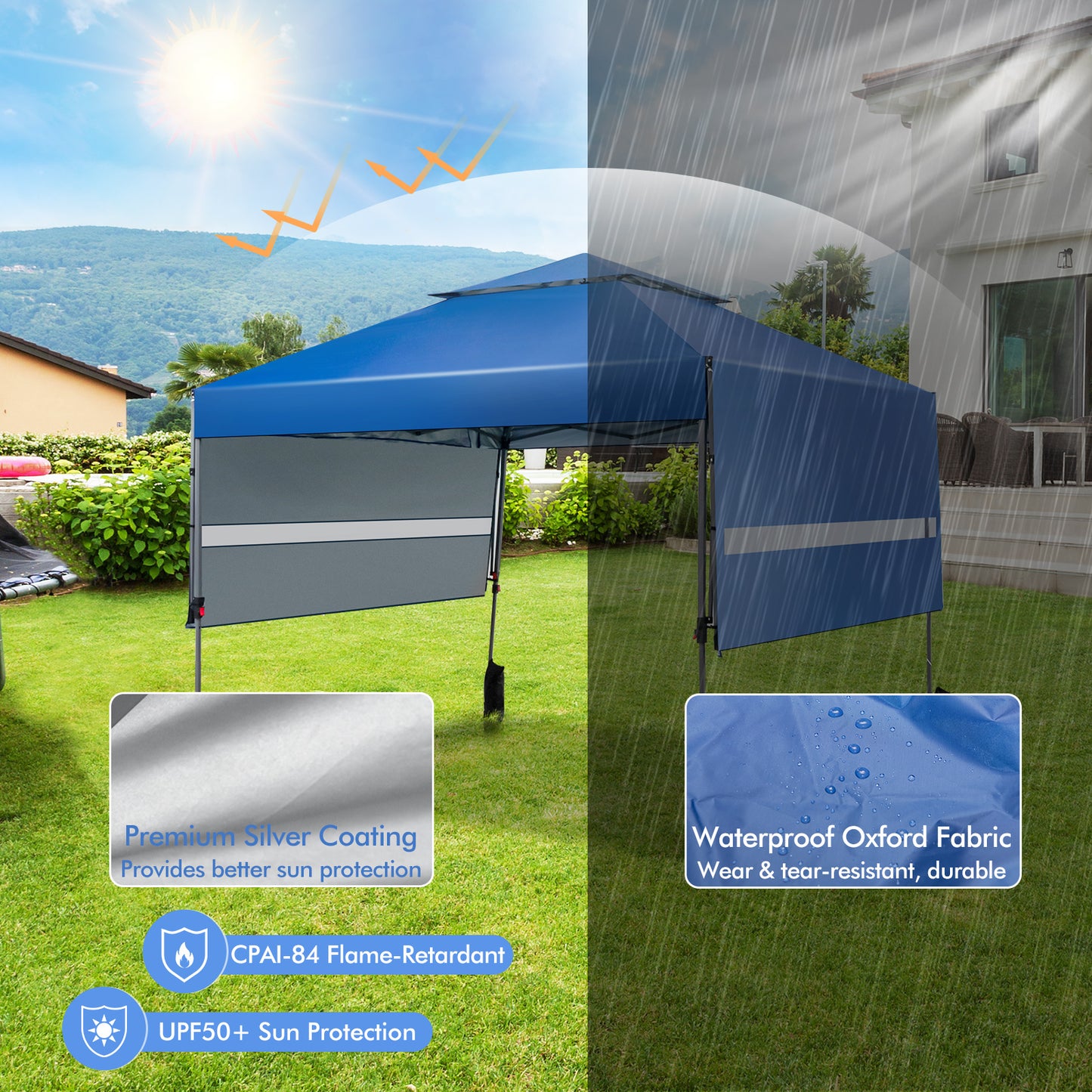 3 x 3m Rolling Pop up Gazebo with Adjustable Dual Awnings and Height-Black