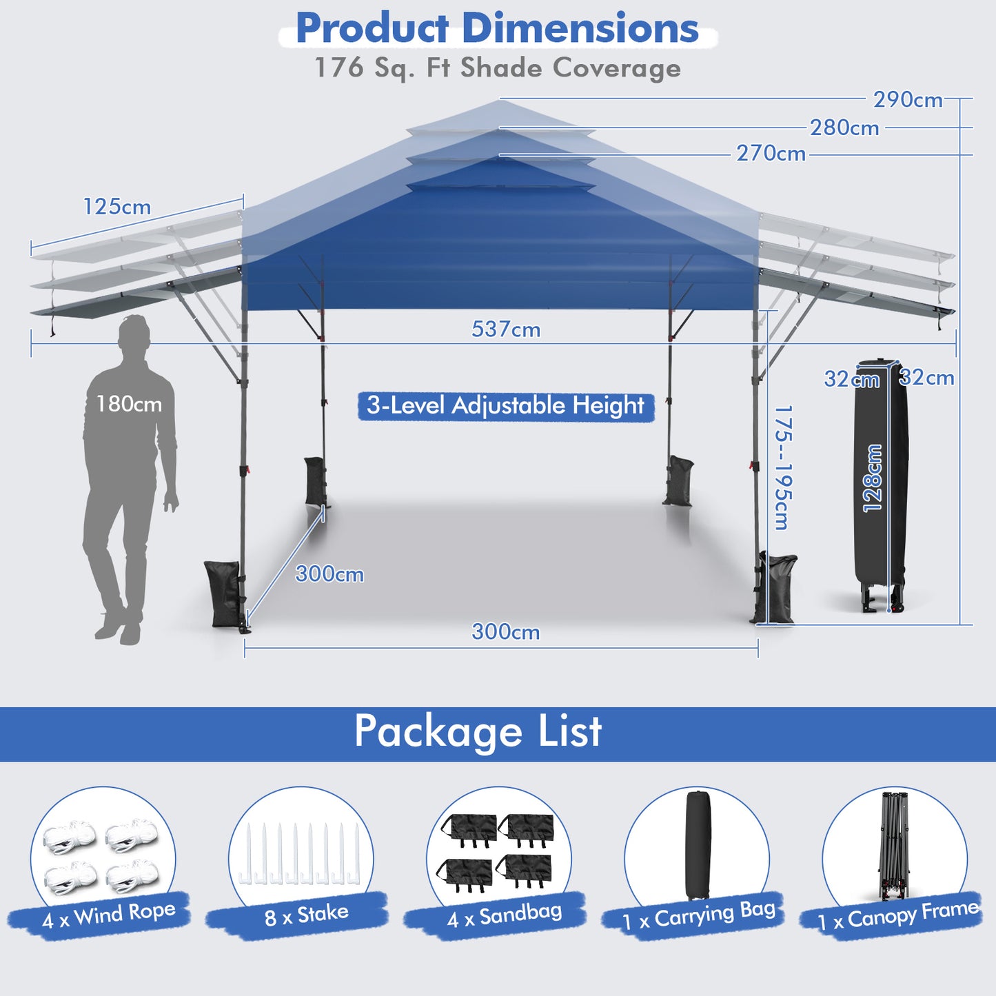3 x 3m Rolling Pop up Gazebo with Adjustable Dual Awnings and Height-Black