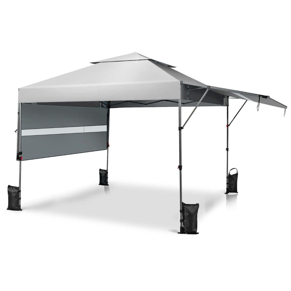 3 x 3m Rolling Pop up Gazebo with Adjustable Dual Awnings and Height-Black