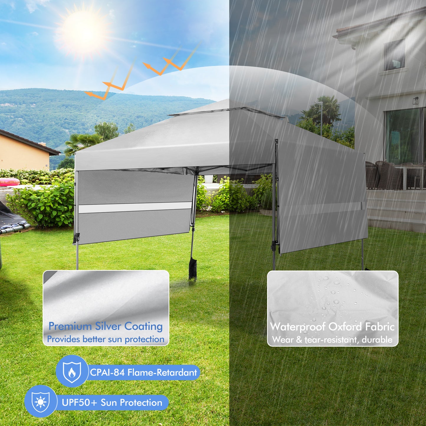 3 x 3m Rolling Pop up Gazebo with Adjustable Dual Awnings and Height-Black